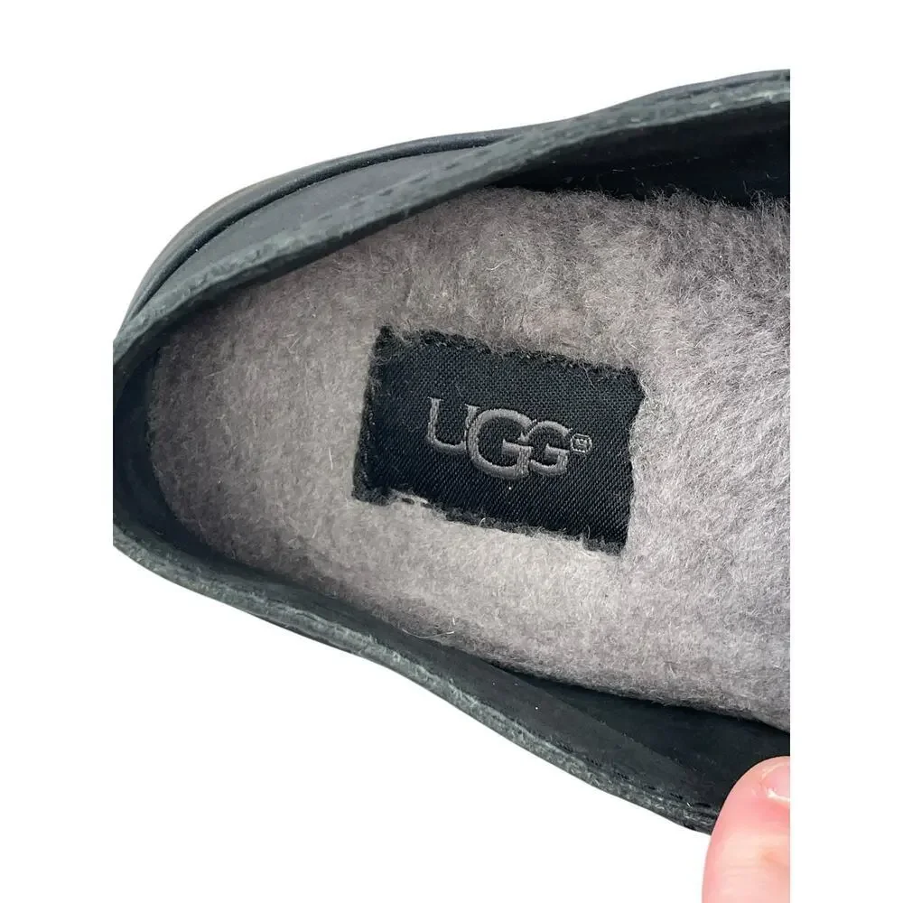 UGG Hunley Moccasin Black Leather Men’s 8 Sheepskin Insole Indoor Outdoor Loafer